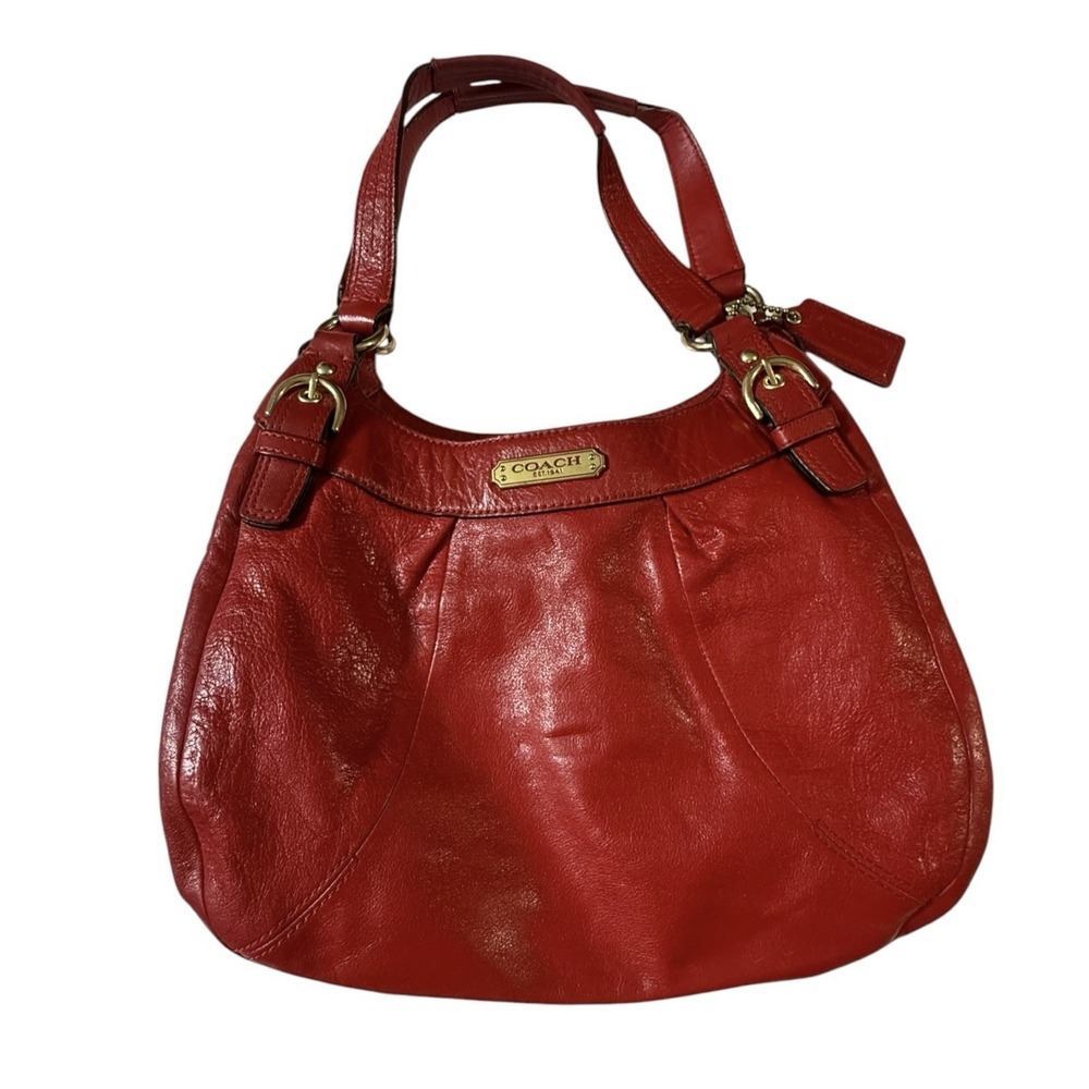 Coach Red Leather Hobo Bag F19453 Shoulder Purse Brass Hardware Large Handbag